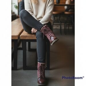 VGUC Brown TIMBERLAND Jayne Fold Down Roll Top Chunky Lug Sole Combat Bo…